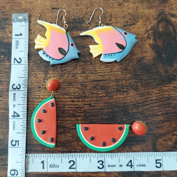Earrings- 2 Pair - Fish & Watermelon - Picture 3 of 3